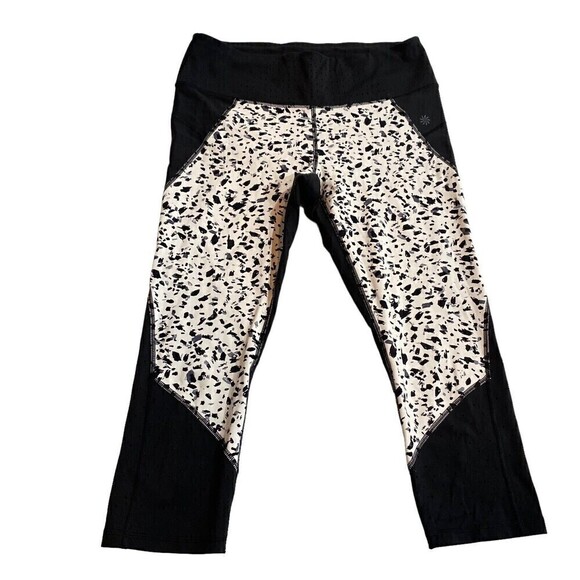 Athleta Stealth TruCool Leggings Womens Large Black White High Rise Cropped Pant - Picture 1 of 13